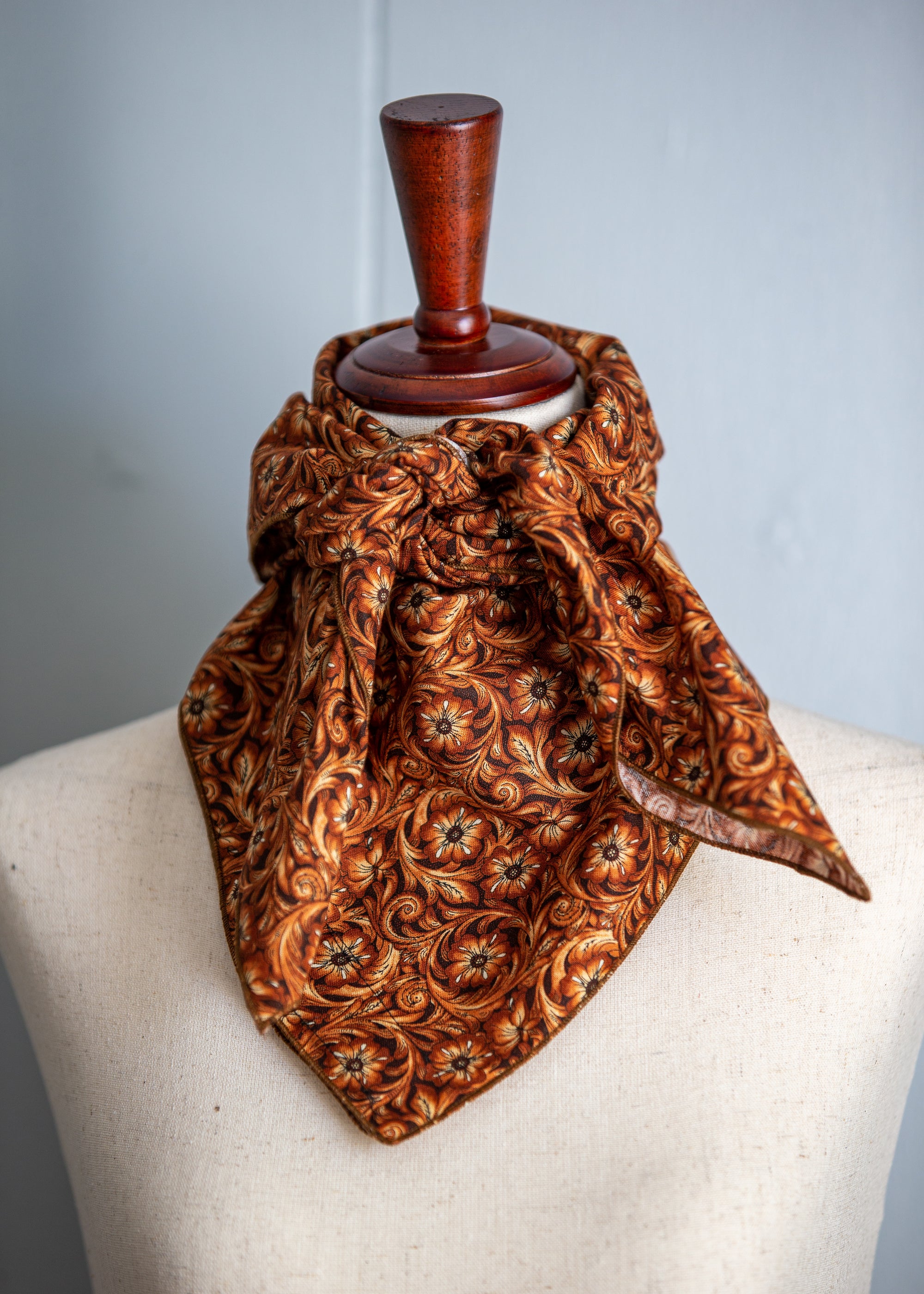 Wild Rag - 100% Cotton - Brown Hand Tooled Leather
