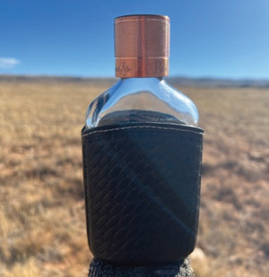 Tooled Leather Covered Glass Flask - Red