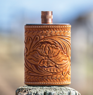 Hand Tooled Leather Copper Flask
